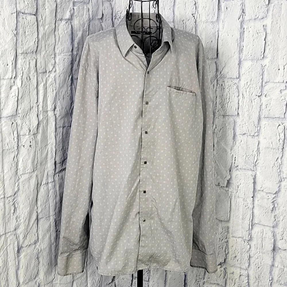 7 DIAMONDS Blue and Gray Abstract Dress Shirt XL